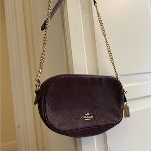 Coach Dark Brown Leather Crossbody Bag with Gold Chain